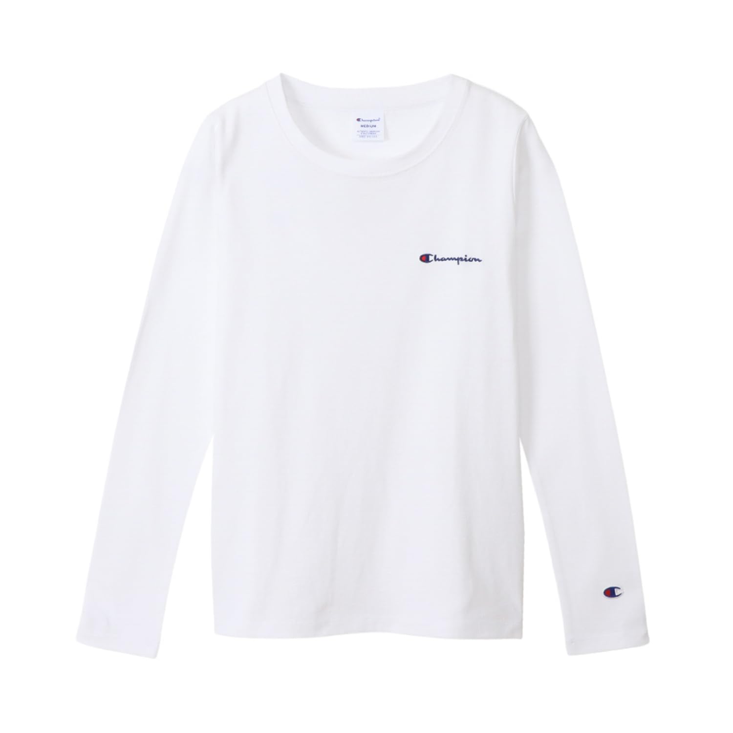 

Champion Women s Long Sleeve Crew Neck 100% Cotton USA Garment Wash Embroidered Script Logo Long T-Shirt Basic CW-X407-010-L White