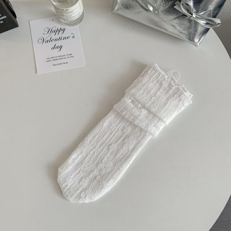 White Lace Socks for Women, Mary Jane Small Leather Shoes, Mid-calf Socks, Mesh Lace, Summer Pile Socks, Summer Thin Style