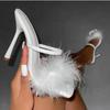 Comemore Transparent Pumps Slip-On Thin Heel High Heels Slide Slipper Womens Party Shoes Nightclub White Women's Sandal Size 43