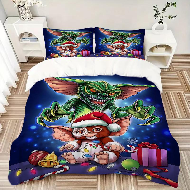 3Pcs Gizmo Gremlin Christmas Bedding Set Quilt Cover Pillowcase Home Christmas Xmas Halloween Gift 1 Duvet Cover 2 Pillowcase S921500