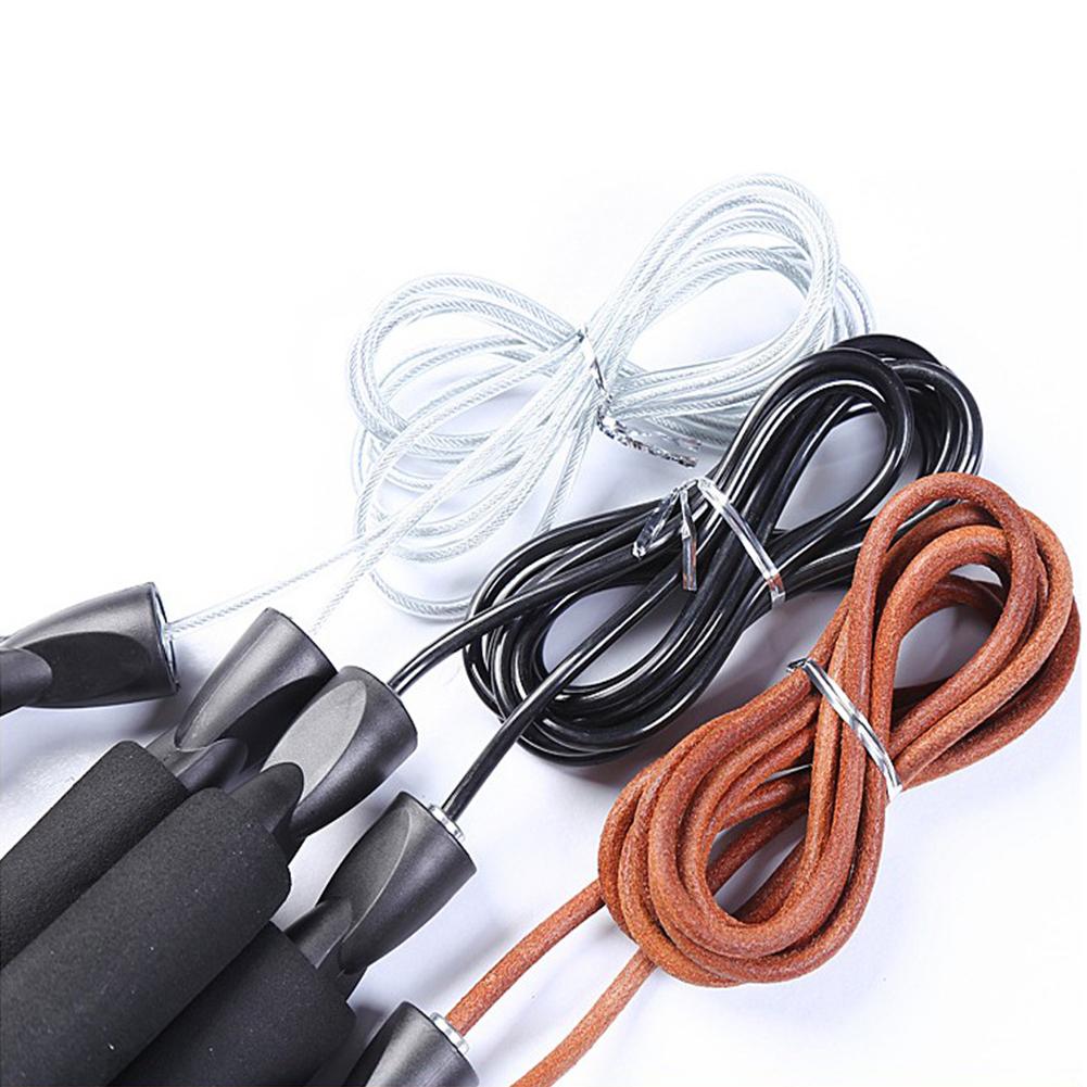 Adjustable Jump Rope Skipping Leather Rope with Bearing Comfortable Sponge Handles for Skipping Boxing Fitness