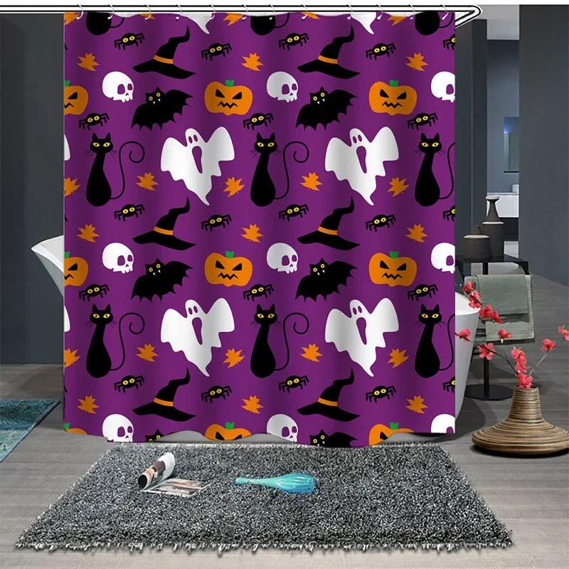 Anti-mold Shower Curtains Halloween Horror Skull Landscape Bathroom Blackout Curtains Fabric Waterproof Polyester Bath Curtain