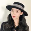 French Elegant Retro Black Woolen Flat Top Top Hat Women'S Autumn And Winter British Retro Versatile Wide Brim Felt Foreign Trade
