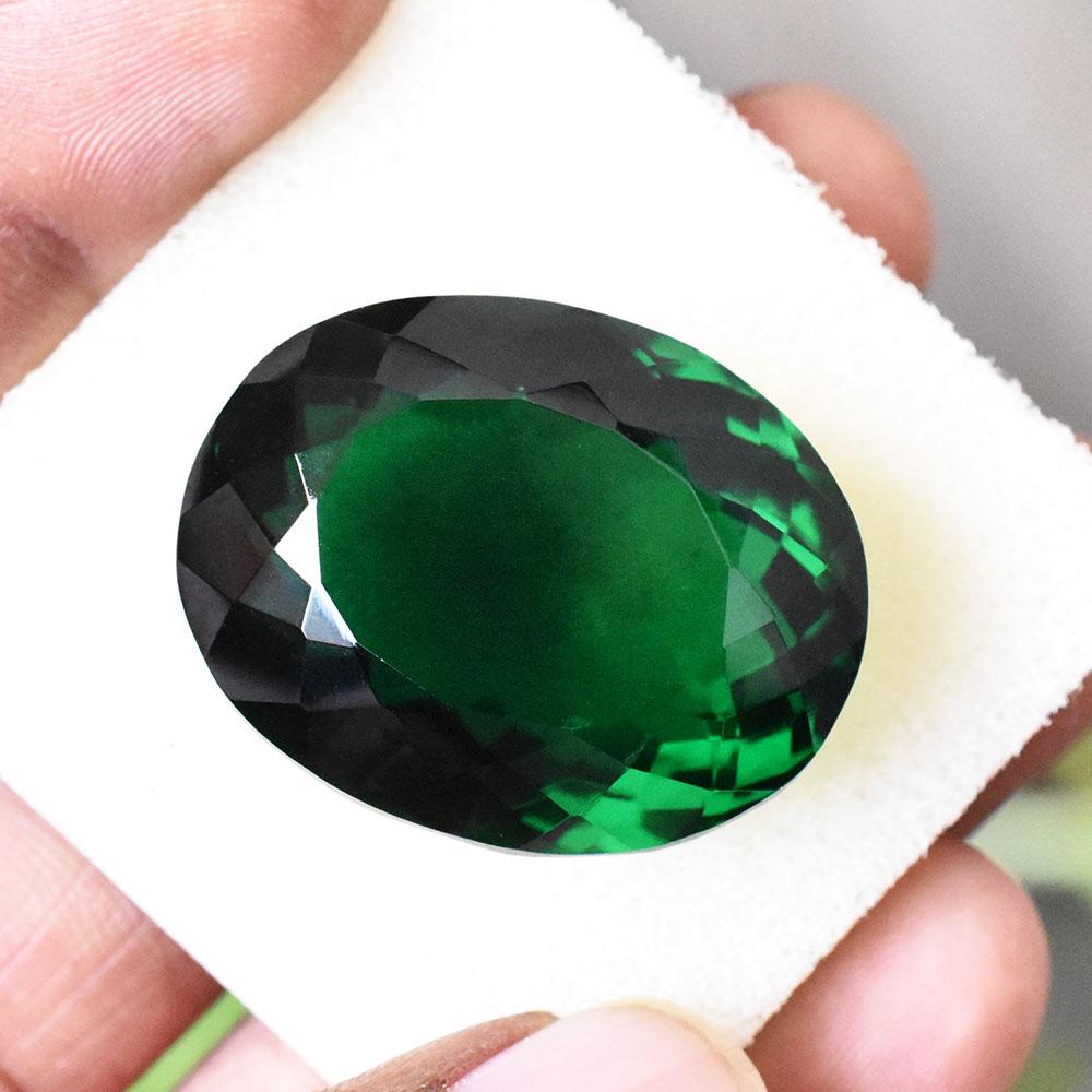 95Ct Big Oval Shape LAB-CREATED Green Emerald Loose Gemstone