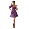 Personality Temperament Bubble Sleeve Patchwork Square Collar Zip Paragraph Solid Colour Fairy Dress Women Dresses