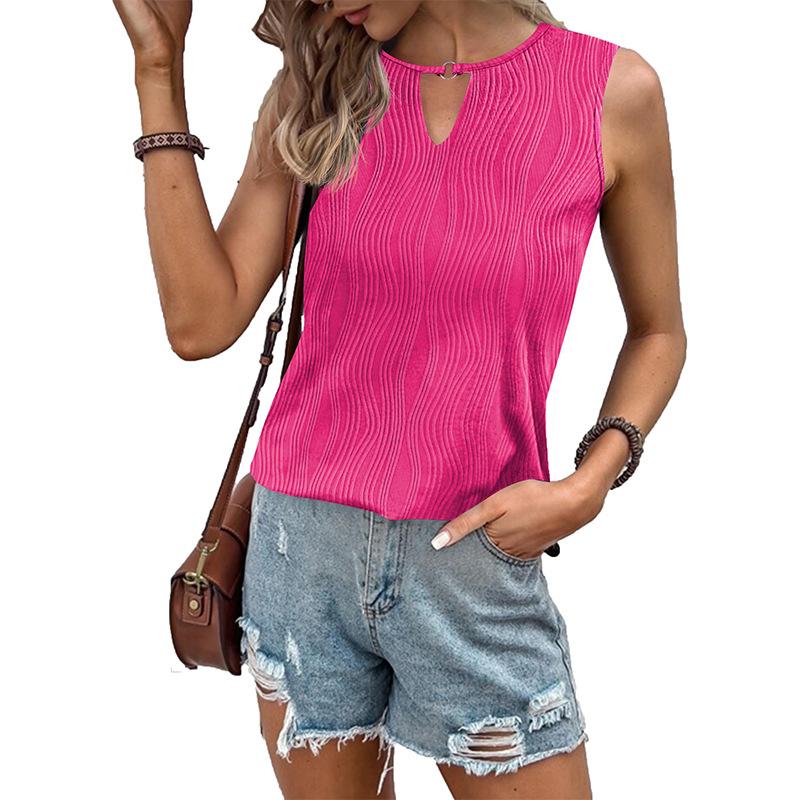 Dámský top bez rukávů s výstřihem do V, letní ležérní, základní velikost