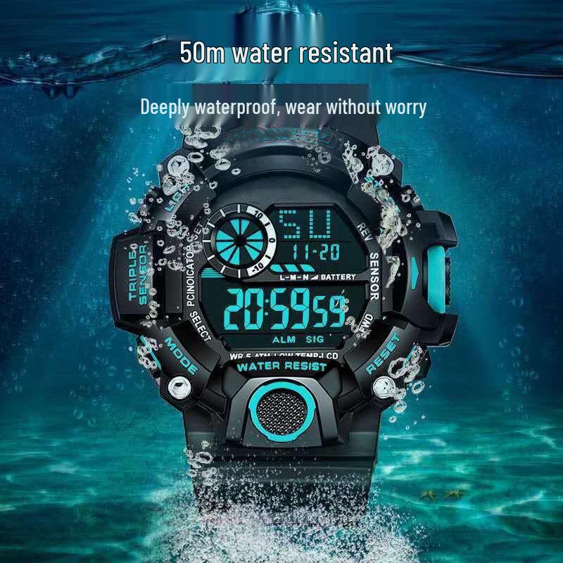 Taktische Multifunktions-Sportuhr: Wasserdicht, Sturzsicher, Leuchtendes Display, mit Alarm.