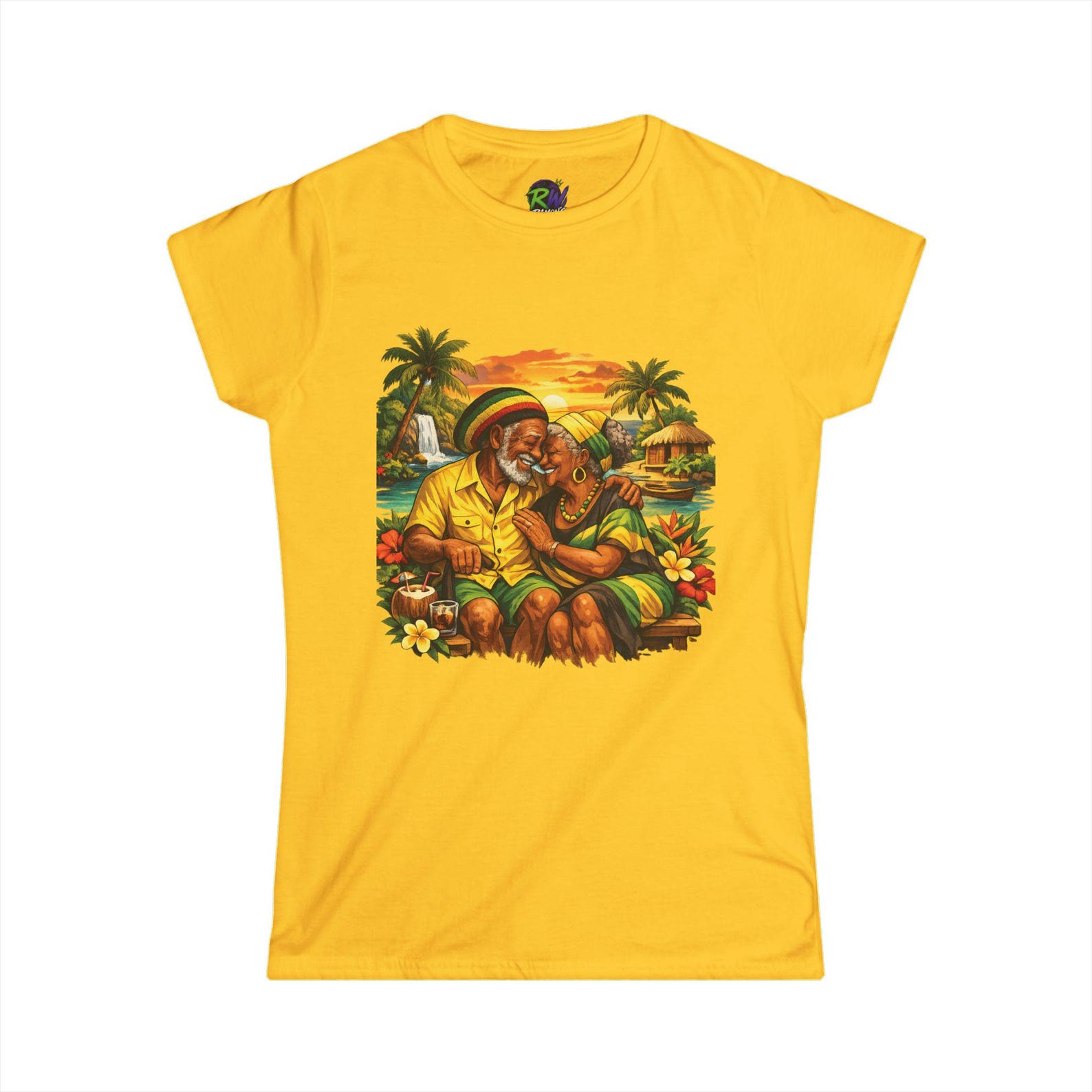 Jamaican Embrace Tee | Tropical Sunset, Palm Trees, Island Vibe M