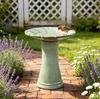 Handmade Ceramic Bird Bath (diameter 43 cm, Height 45 cm), Light Green, Radial Swirl Relief, Weatherproof & Frost-Resistant, for Garden, Terrace