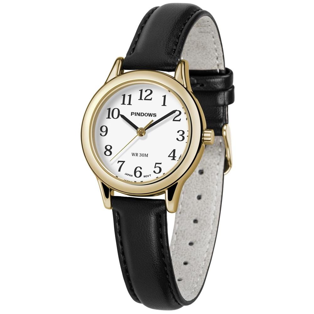 

Women s Minimalist Watch with Gold Tone Case and Black Leather Strap, Fashionable Everyday Elegant Quartz Analog Dress PINDOWS