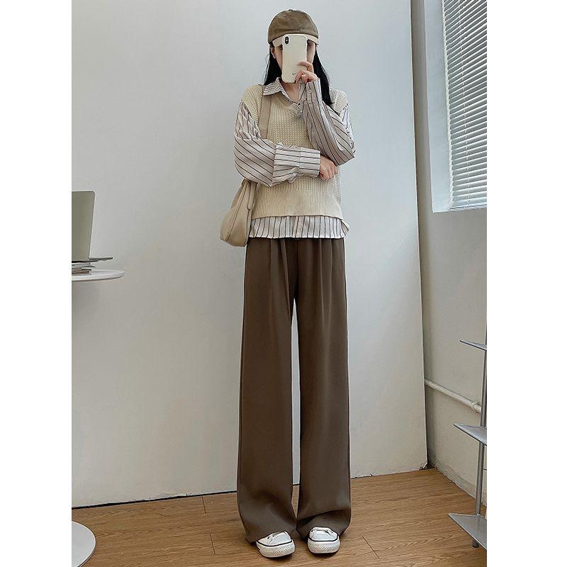 High-End Feel Grey Suit Pants with Slimming Effect for Women Spring Summer Casual Petite Height Slim Skinny Wide Leg Pants