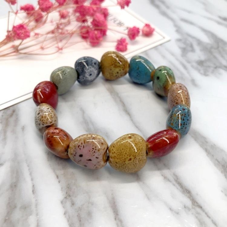 Flower Glaze Ceramic Bracelet, Retro Multi-colored Pottery Bracelet, Sweet Couple Men's and Women's Bracelet, Versatile Accessories