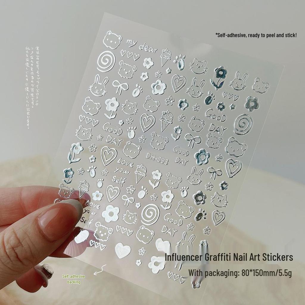 Trendy Graffiti Animal Nail Stickers - Thin & Durable Adhesive Bows