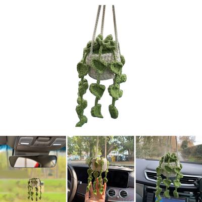 Multi-style Cute Potted Plants Crochet Car Mirror Hanging- Accessories Cute Car Accessories for Women Men Handmade Gift