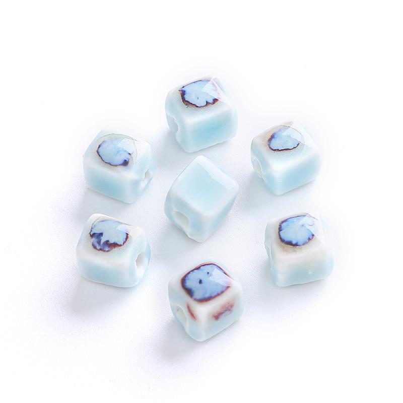 

10 шт. 7 мм квадратные фарфоровые бусины с цветочной глазурью, кубические керамические бусины для изготовления ювелирных изделий, сделай сам, подвески, браслет, ожерелье, поделки