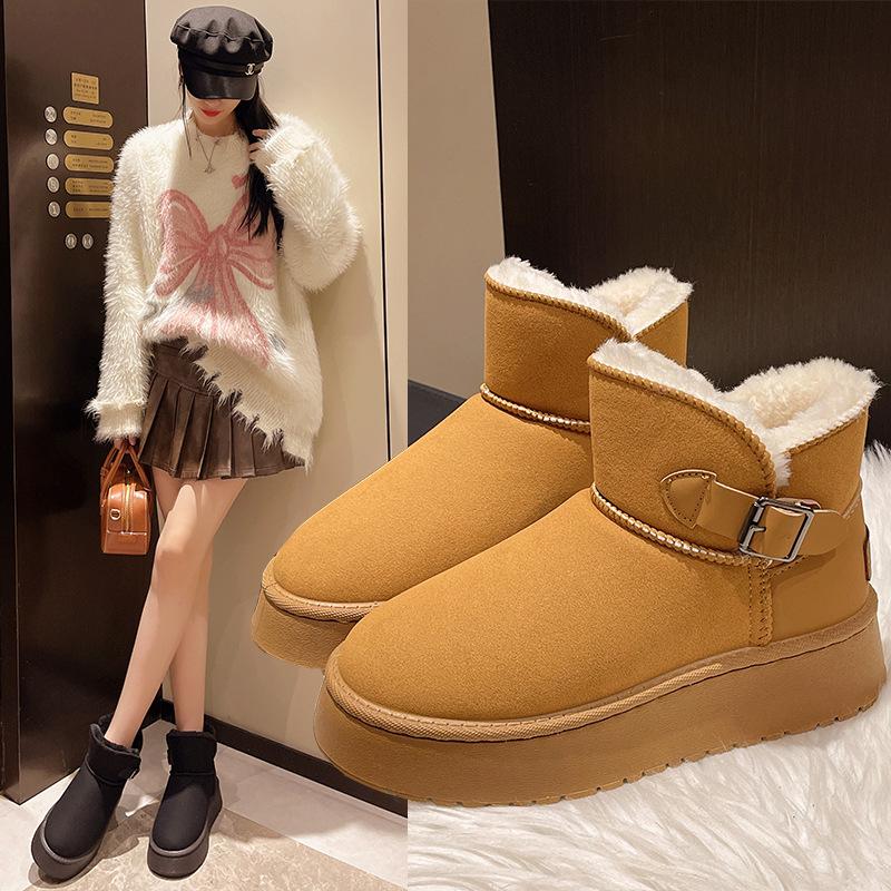 Snøstøvler dame nye vinter fløyel fortykket damesko varme snø bomullssko casual og komfortable støvler