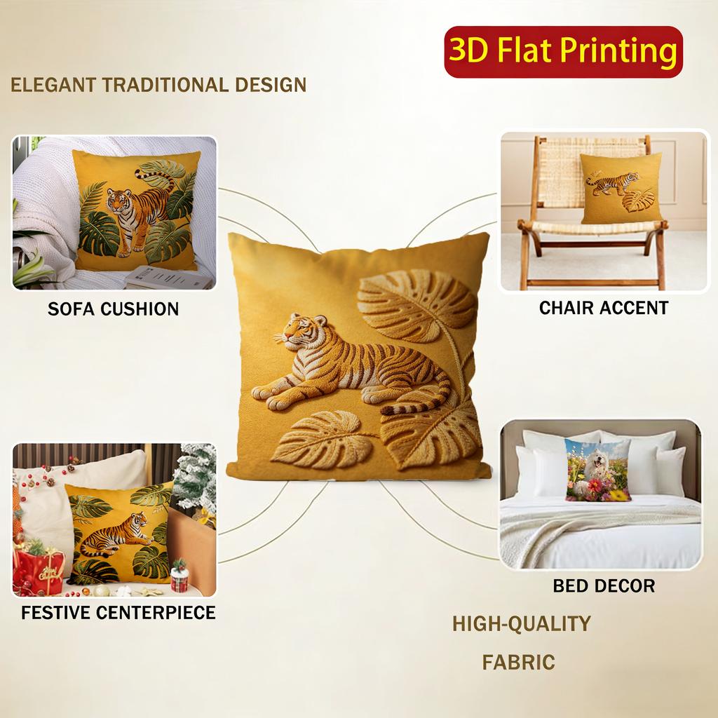Tropical Tiger Embossed Throw Pillow Covers Pattern Cushion Cover Suitable For Sofa Bedroom Car Pillow Cover