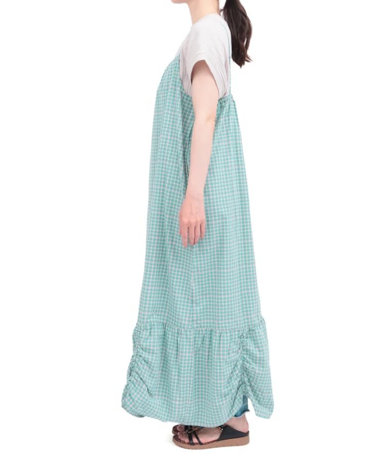 Bubble Hem Check Camisole Dress Green FREE [Chichikaka] Orale!