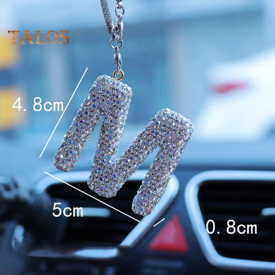 Bling Car Letter Charm Faux Crystal Letter Pendant Car Rear View Mirror Hanging Rhinestone Alphabet Ornament for Car Tree Accessory