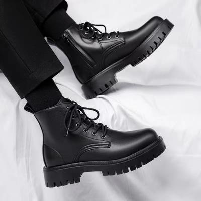 Botas Martin de zíper masculinas primavera e outono cano alto retrô britânico botas masculinas celebridade da internet locomotiva botas de couro sola grossa botins masculinos