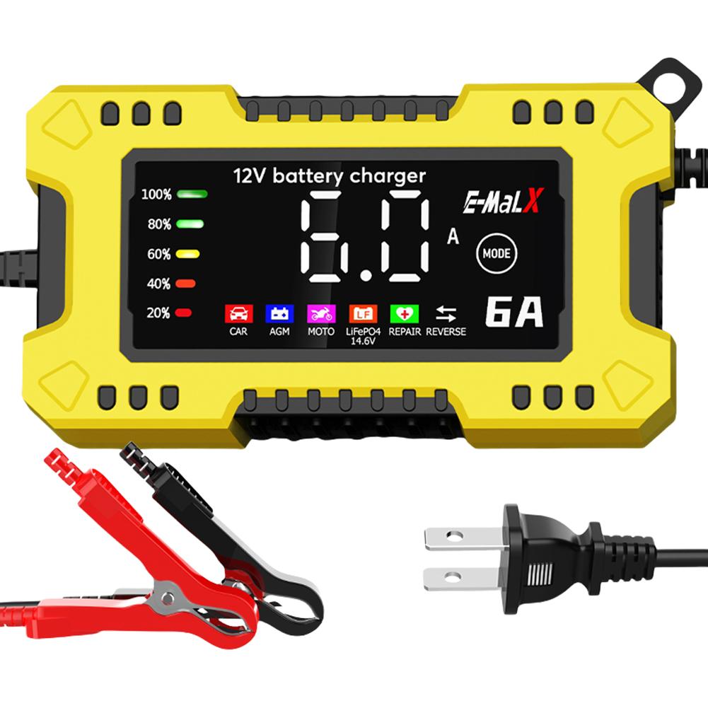 6A 12V Car Battery Charger Moto Battery Charger Car and Motorcycle Battery Charging Unit for Lead-Acid AGM GEL Batteries