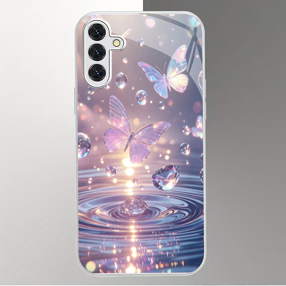 Fioletowy motyl posrebrzane szklane etui na telefon odpowiednie do Samsung Galaxy S26 S25 S24 S23 S22 S21 S20 FE/Ultra/Plus odporne na upadki