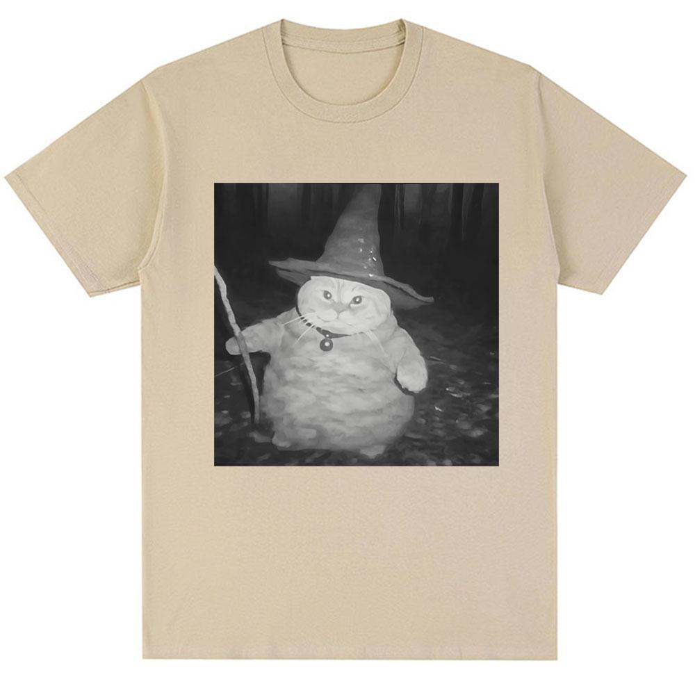 Fat Wizard Cat Funny Meme Graphic T Shirts Trend Humor Joke Novelty Men Women Short Sleeve Oversized 100% Cotton Vintage T-shirt