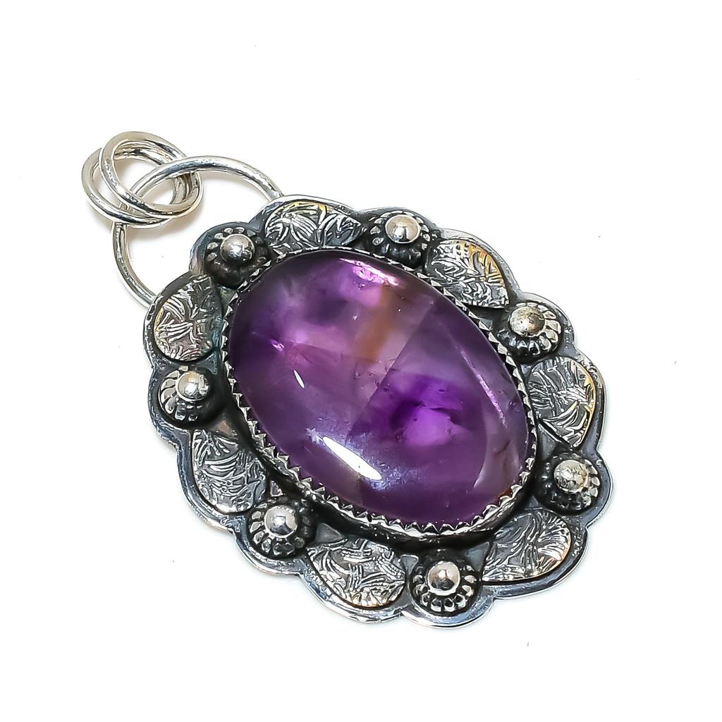 Natural Amethyst Gemstone Silver Pendant In 925 Sterling Silver- Handmade Design, Everyday Wear Jewelry, Unique Pendant Birthday Gifts