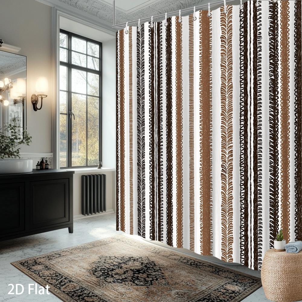 Tenda da Doccia a Strisce – Marrone Beige Nero Motivo Verticale, Poliestere Impermeabile, 72X72 Pollici, Arredamento Moderno per Bagno