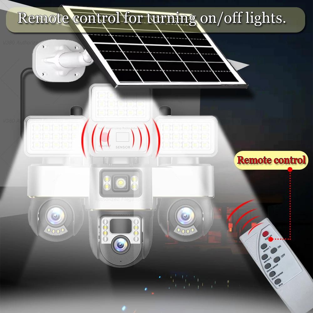 15MP Solar Security Camera – LED Light, 3-Screen Display, 4G SIM, Wireless, Remote Control Via V380 App