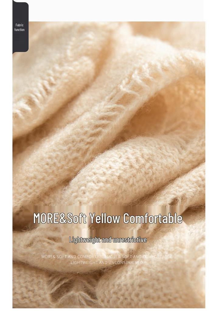 Fairy Style Cashmere Knit Sweater: Women's Gentle Feather Design, Hollow Inner Layer, Solid Color Outerwear