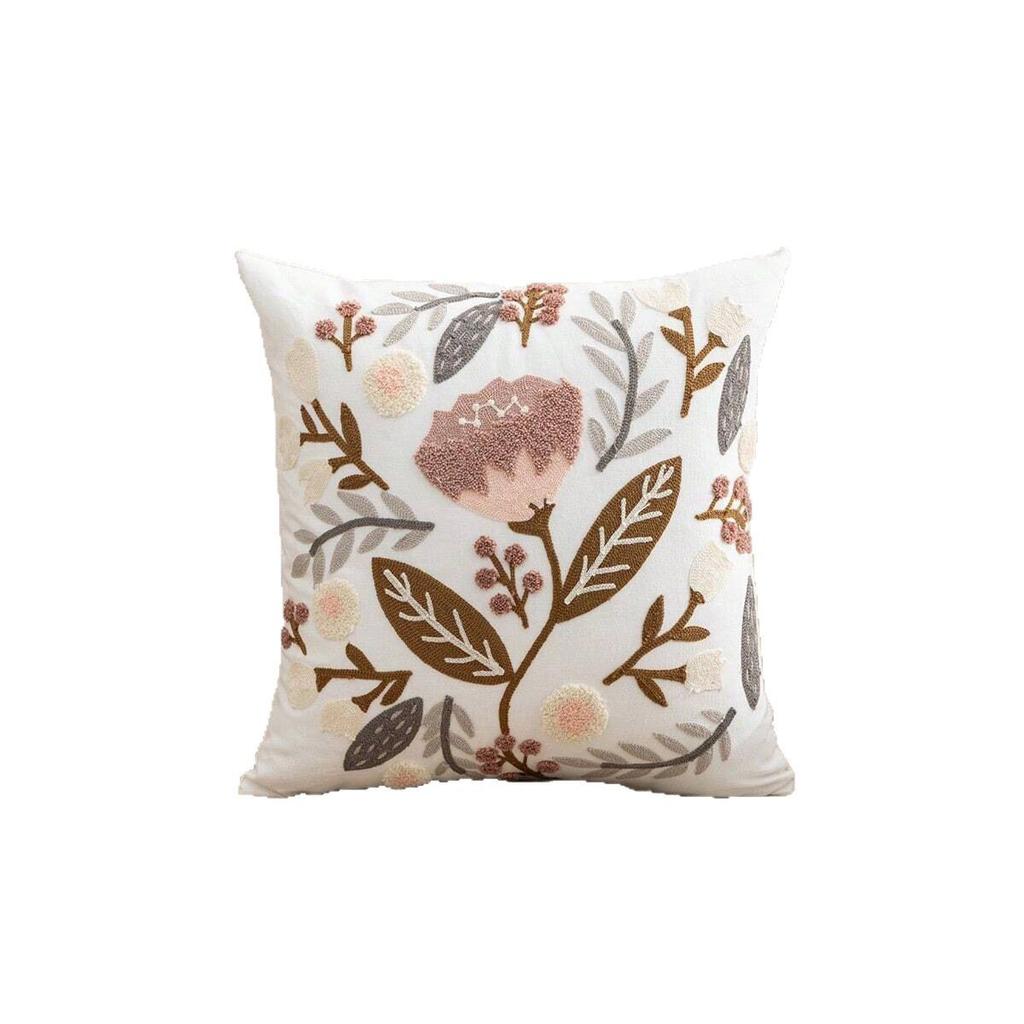 Flower Pillow Cover Towel Embroidered Pastoral Style Sofa Pillow Core-Free Bedside Cushion Office Waist Pillow Cover