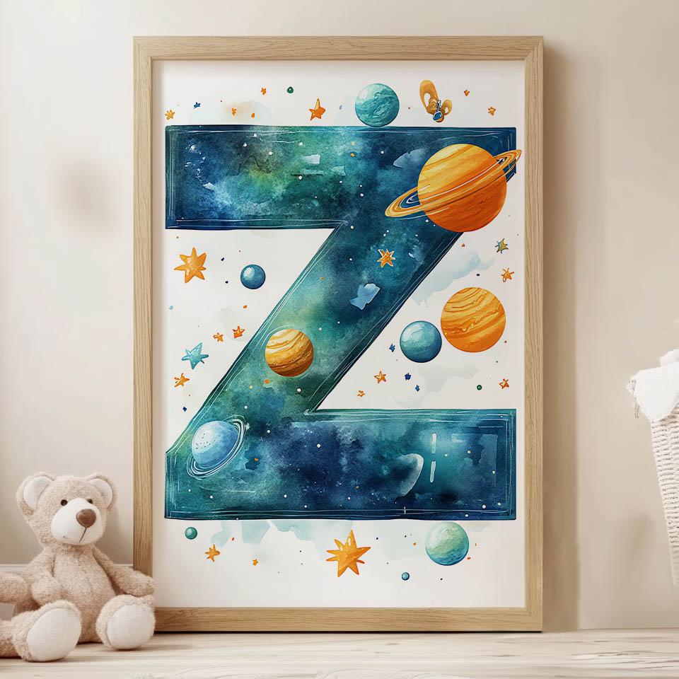 Plakat Z Literą Z W Galaktyce Plakat Z Literą Z W Galaktyce, 50X70 Cm, Rama Drewniana Ciemny Brąz, Papier Matowy 230 Gsm
