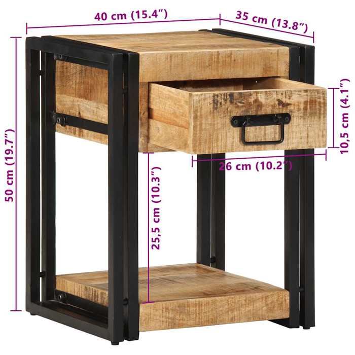 VidaXL Bedside Tables 2 Pcs 40x35x50 Cm Solid Raw Mango Wood, Bedside Cabinet, Bedroom Furniture, Table 4016689