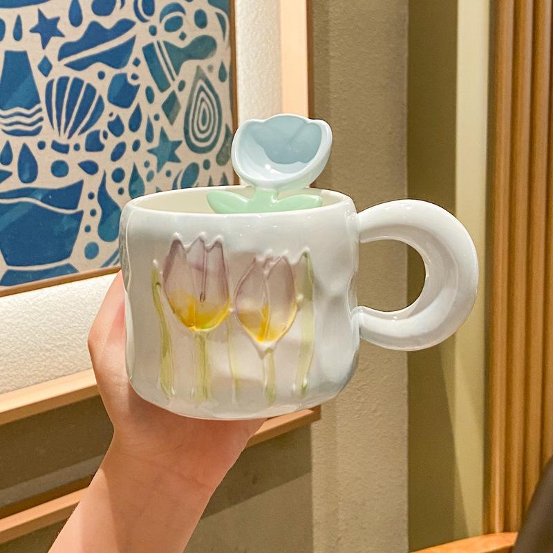 Ins Cute Tulip Mug Design Sense Ceramic Water Cup Souvenir Event Gift Office Coffee Cup