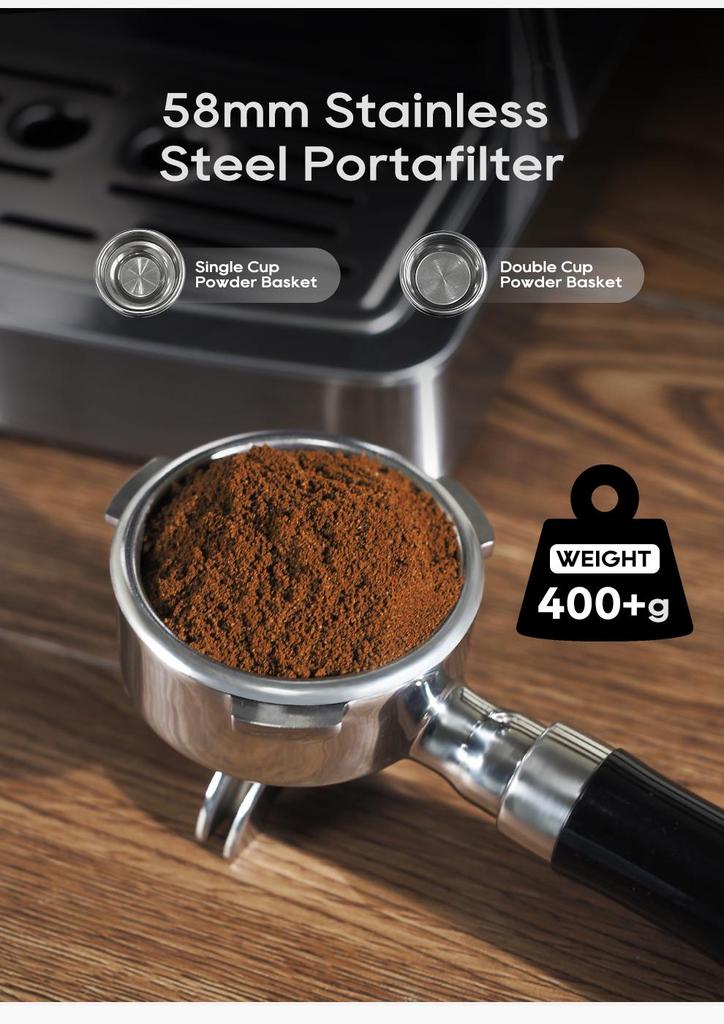 HiBREW H10A Halbautomatische Espressokaffeemaschine, 20 Bar, Kalt-/Heißkaffeemaschine, Temperatur Einstellbar, Milchaufschäumer