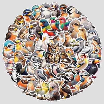 50 Colorful Bird Doodle Stickers, Creative Animal Stickers, Waterproof Decorative Stickers for Water Cups, Mobile Phones, and Computers