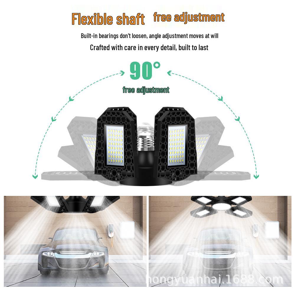 Deformable LED Four-Leaf Garage Light, 100W E27 Industrial Brightness Lamp for Warehouse/Factory