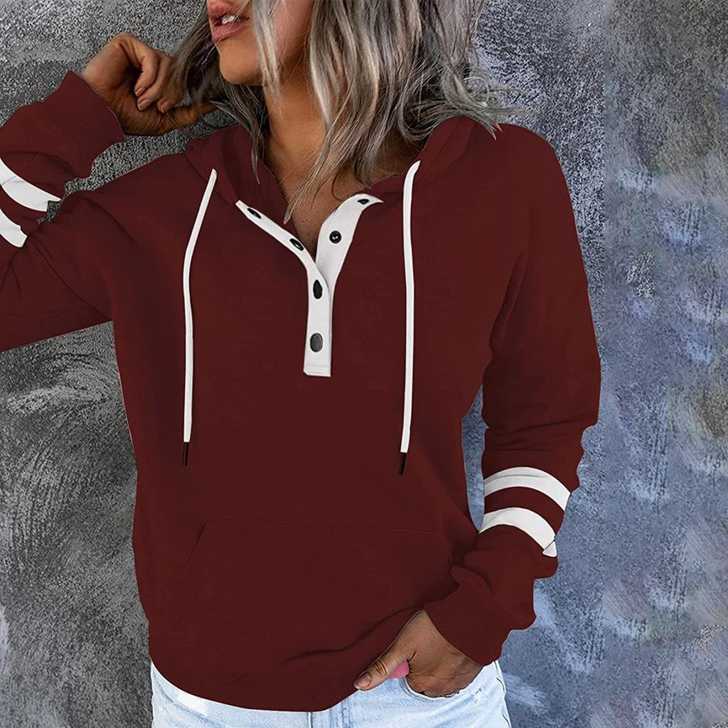 Women's Pullover Hoodies Tops Casual Button Down Long Sleeve Pocket Sweatshirts