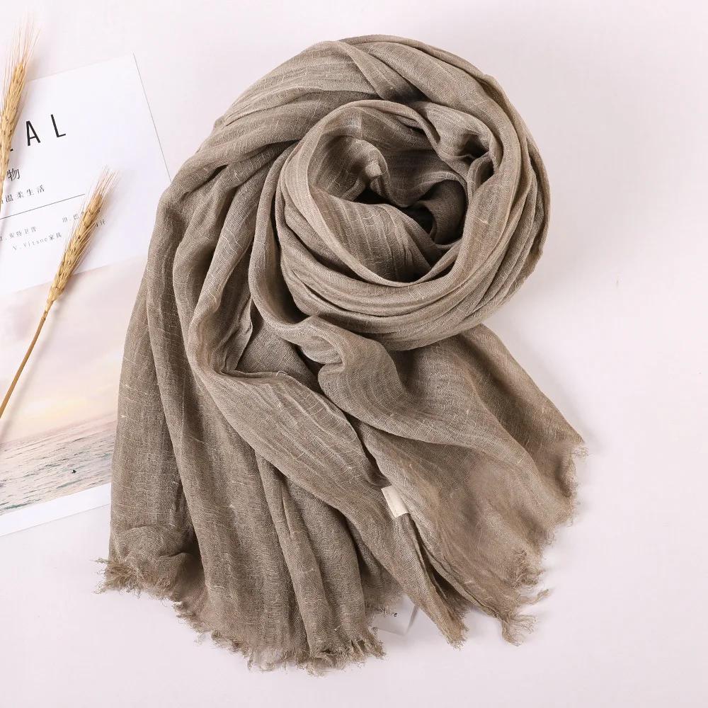 Spring Summer New Solid Color Woolen Cotton and Hemp Scarf Tassel Art Shawl Summer Print Versatile Cotton and Hemp Fashion Trend