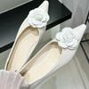 New Elegant Flowers Pointed Toe Square Heeled Flat Shoes Bridal Wedding Shoes Party Casual Shallow Mouth Overfoot Women's Shoes