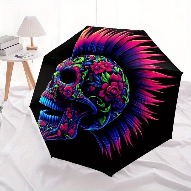 1pc Floral Skull Automatic Open/close Folding Umbrella, Compact Portable Travel Umbrella, Durable Construction yy250809102