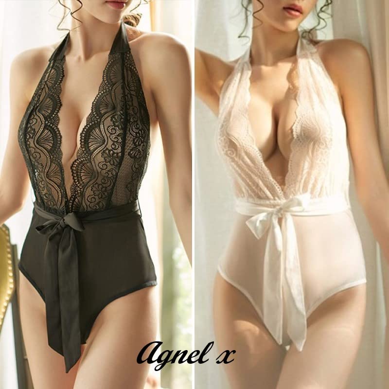 Sexy Lingerie Inner Underwear Nightwear One Piece Setup X034 [Agnel x] See-Through Women's (White, XL)
