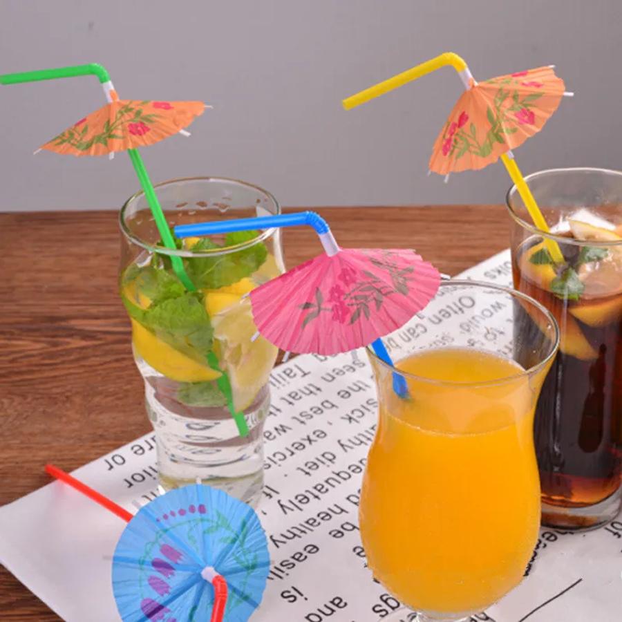 20/50pcs Colorful Drinking Straw with Paper Umbrella Festival Party Restaurant Household Vacation Drinks Decor Straw XJM
