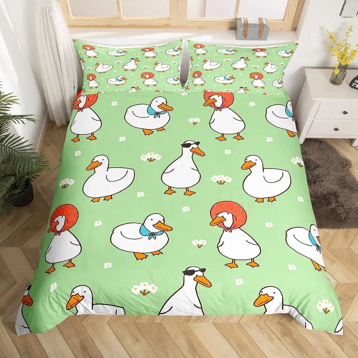 

Cute Duck Bedding Set 2-3Pcs Bedroom Quilt Cover Set Single Double Size Polyester Duvet Cover Pillowcase For Adult Boy Girl 70x133cm 2pcs