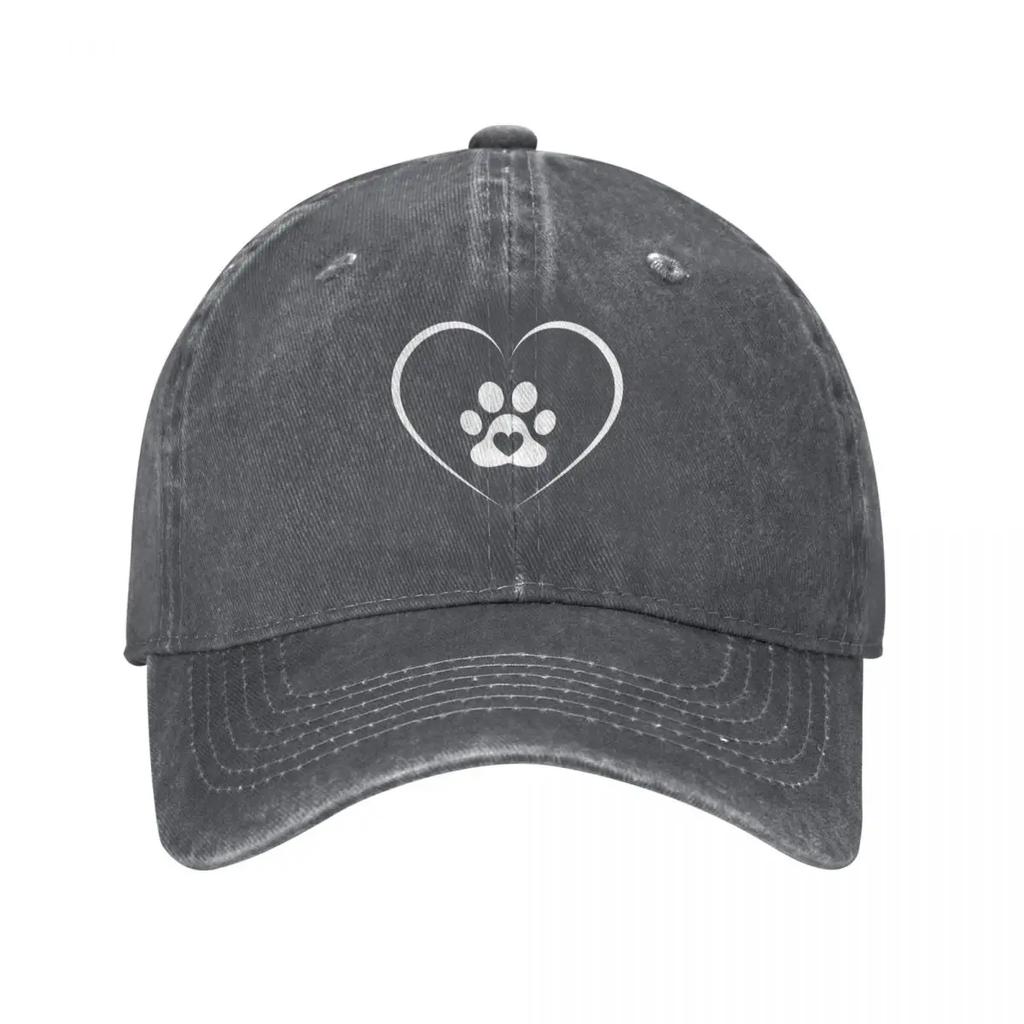 Unisex Love Heart Dog Paw Print Printed Baseball Cap Adjustable Trucker Dad Hat Baseball Snapback Cap