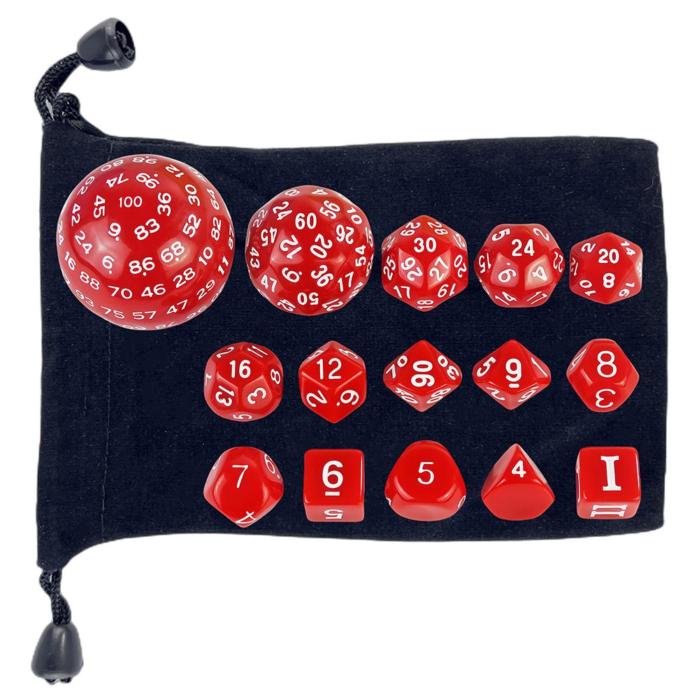 15pcs Opaque Polyhedral Dice Set D3-D100 for Tabletop Role Playing Games DNDGame TRPG Game Dice with Storage Bag