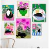 Scandinavian Simple Wall Art Black Cat Cartoon Flower HD Canvas Oil Painting Poster Print Home Bedroom Living Room Decoration