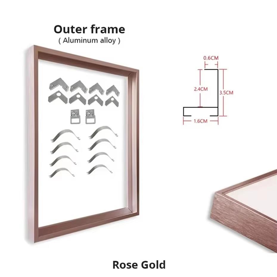Customized DIY Frame Kit Gold Black Metal Aluminum Outer Frame and Wooden Inner Frame for Canvas Painting Gallery Home Decor
