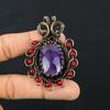 Natural Amethyst, Garnet Gemstone Handmade Copper Wire Wrap Pendant 2.56" R3z27